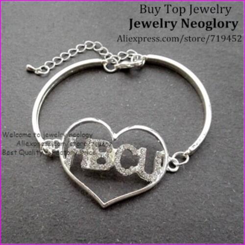 15pcs New Sale Silver Plated Crystal Rhinestone Pave Heart Shape Sorority HBCU Greek Letter words Bangle Bracelet,Wrist Bracelet