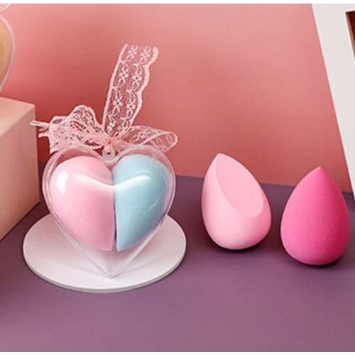2pcs/set Makeup Sponge Heart-Shape Box Non-Latex Material Cosmetic Puff Powder Foundation Use Beauty Make Up Tools