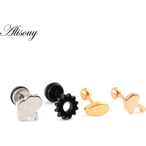 2pcs Titanium Steel Thunder Cloud Umbrella Rain Water Drop Sun Pattern Men Women Stud Earring
