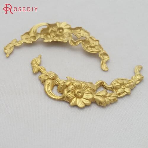 29443)20PCS 40x23MM Not plated color Brass Semicircle Decorative Flower Diy Jewelry Findings Accessories Wholesale