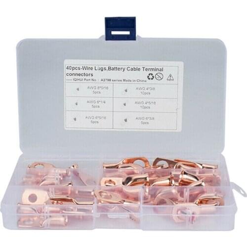 Assorted 40pcs Electrical Eyelets Tubular Ring Wire Lugs Cable Connectors Kit