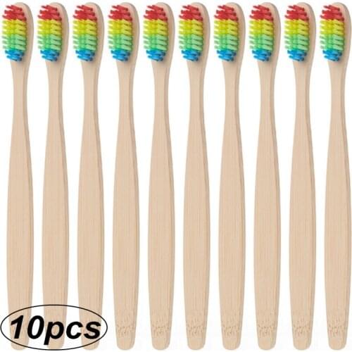 5/ 10pcs Toothbrush Bamboo Handle Rainbow Whitening Soft Bristle Bamboo Toothbrush Travel Eco-friendly Wooden Tooth Teeth Brush