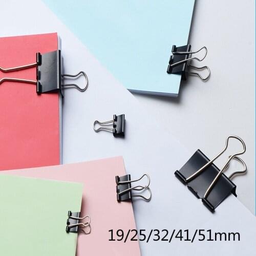 6PCS Black 15/19/25/32/41/51mm Notebook Card School Cute c18 Securing Product Metal Paper Clip Bookmark