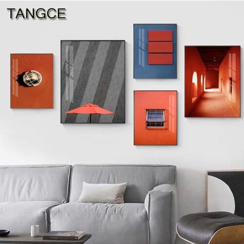 Abstract Red Umbrella Canvas Painting Blue Creativity Posters Prints Art Wall Pictures for Living Room Decor Tableau Decoration