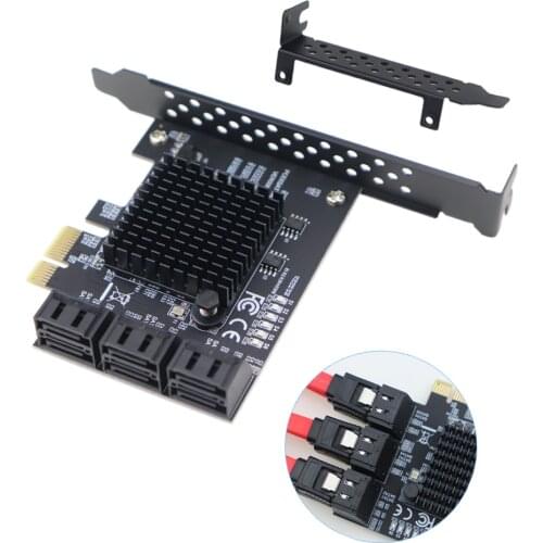 6 Ports PCIe 2.0 x1 to SATA III Adapter Card Marvell Chipset Non-Raid For IPFS Hard Drive Mining and Adding SATA 3.0 Devices