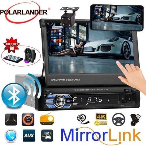 Car Radio Retractable 1 Din Stereo Audio 7 Inch MP5 MP4 Player Aux/USB/TF/FM Touch Screen Bluetooth Mirror Link Multi-language
