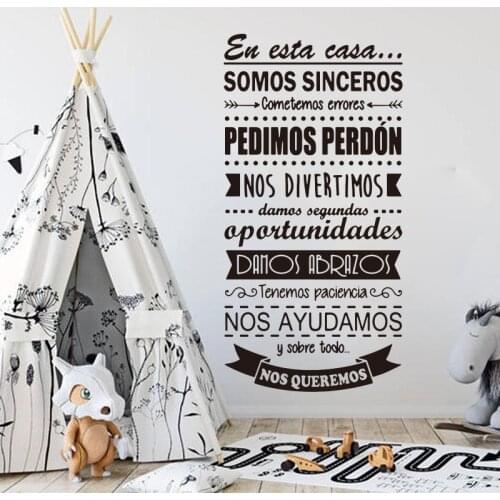 Large Spanish In This House Rule Wall Sticker Kids Room Bedoom Spanish EN AQUESTA CASA Family Love Quote Wall Decal Vinyl Decor