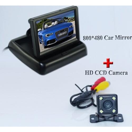 Color foldable car rear monitor In-Dash placement +ccd image sensor car rear reversing camera 4 led lights use for all cars