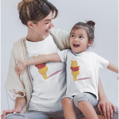 Kids Baby Girl Boy T-shirts Winnie the Pooh Cartoon Trend Clothing Loose Pop Harajuku Pooh Bear Mommy Daddy and Me Family Look