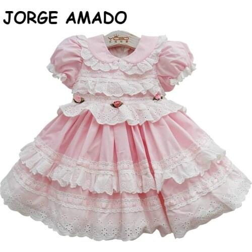 Baby Girls Party Dresses Spanish Style Kids Dresses for Girls Lace Short Sleeve Princess Girls Dresses Baby Clothes E20256