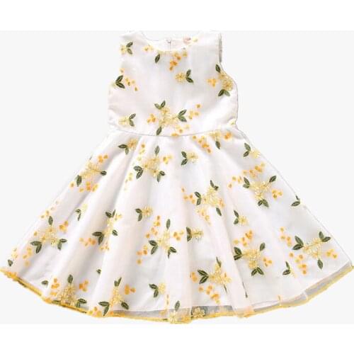 2019 Kids girls new high quality summer dress children cute sleeveless embroidery floral mesh dress for girls 3-8 years