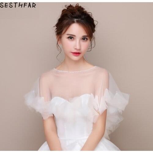 Elegant Tulle Bridal Bolero Wraps See Through Short Women Wedding Cape Shawl Organza ruffle Bridal Bridesmaids Accessories
