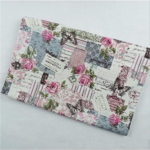 Printed Flower & Butterfly cotton and Linen Fabric by meter Retro Vintage sewing crafts cotton fabric 100*155cm