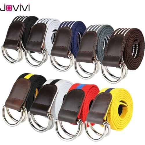 Jovivi 1pc Canvas Web Belt Double D-ring Buckle Military Striped Belts for Men Women Unisex Fashion Belt Gift Box