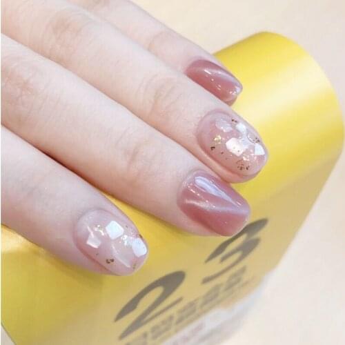 Princess style pink pure color cat eye UV gel false nails with shell 3d decorated fake nails with glue bride cute full nail tips