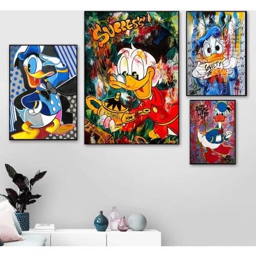 Donald Duck Canvas Paintings Graffiti Art Funny Cartoon Posters and Prints Wall Art Pictures for Living Home Decoration Cuadros
