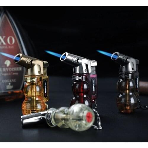 Creative Metal Inflatable Spray Gun Butane Torch Windproof Lighter Transparent visible gas lighteBlue Flame Lighter