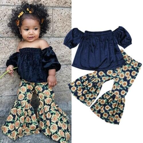 Summer 2019 Baby Girl ClothesTube Tops+Sunflower Printed Loose Casual Pants 2Pcs Clothes Outfits US