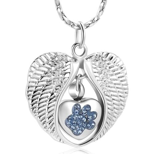Mini Heart Urn Charm with Angel Wings Cremation Jewelry Stainess Steel Memorial Funeral Urn Pendant for Pet/Human