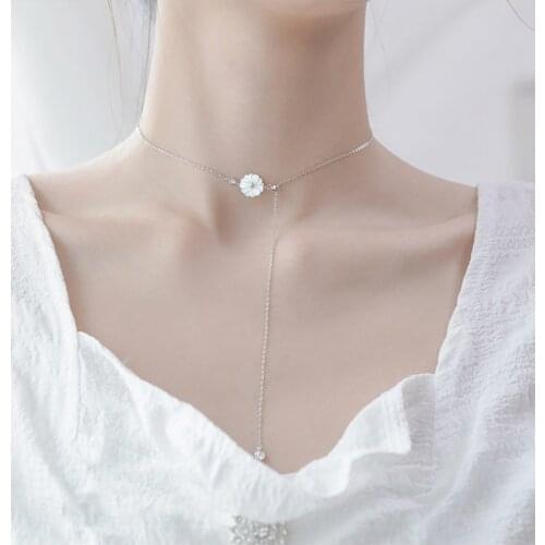 925 Sterling Silver Shell Daisy Flower Charm Pendent Choker Necklaces for Women Statement Party Jewelry Accessories dz791