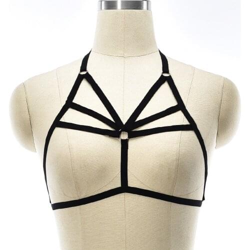 Fashion Edgy Harness Bra Elastic Soft Bralette Body Cage Women Black Sexy Lingerie Harness Goth Bondage Body Harness Belt