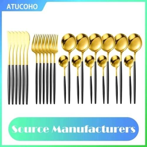 24PCS Stainless Steel Cutlery Set Steak Knife And Fork Coffee Dessert Spoon Tableware Suit Kitchen Household Dinnerware Tools