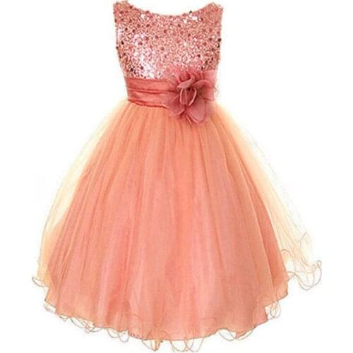 Nicoevaropa Flower Girls Dresses Baby Kids Sequinned Polyester Ankle-Length Party Dresses With Flower Girl Wedding Vestido