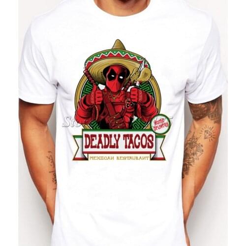 2019 Funny Deadpool With Tacos Printed T-Shirt For Men Boy Novelty Mens Hipster T shirt Tops Fashion Tees