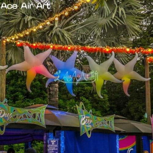 Wholesale sea animal model inflatable starfish replica,hanging sea stars with glowing lights for party and events