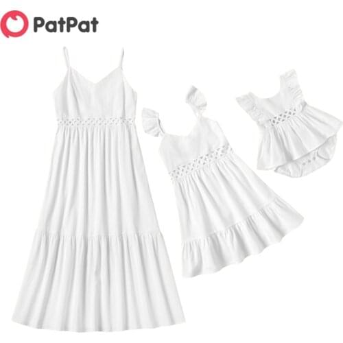 PatPat 2021 New Arrival Mosaic Mommy and Me 100% Cotton Hollow Out Tank Dresses Family Look Clothing