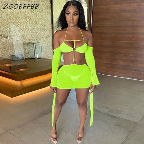 ZOOEFFBB Sexy Mesh Sheer Party Dress Birthday Club Outfits for Women 2021 See Through Off Shoulder Backless Bodycon Mini Dresses