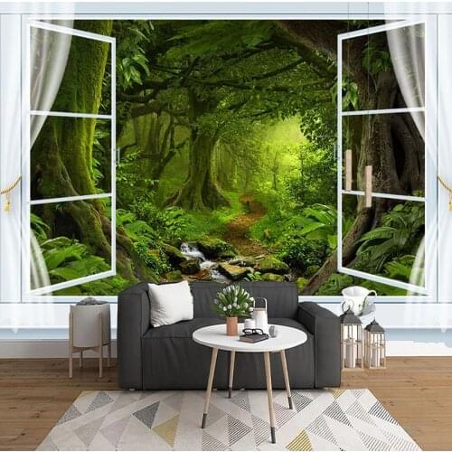 Custom Photo Mural 3D Green Tree Forest Landscape Wall Murals Wallpaper For Living Room Sofa Background Decoration Wall Paper 3D