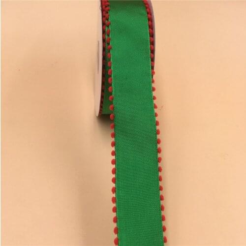 38mm X 25yards Red Floss Dots Edges Wired Emerald Green Satin Ribbon. Gift Bow,Wedding,Cake Wrap,Tree Decoration,Wreath N1083