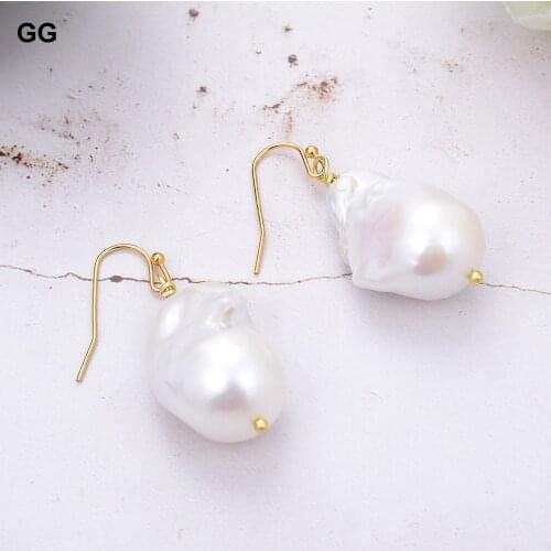 GuaiGuai Jewelry Cultured Freshwater White Baroque Keshi Pearl Dangle Hook Earrings For Women Lady Gift