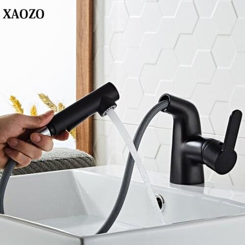 Bathroom Basin Faucets pull out chorme Hot Cold Mixer Tap Deck Mount Waterf bath washing faucet brass matte Black copper