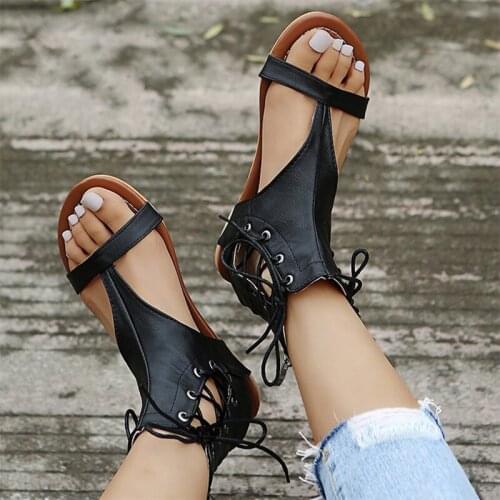 2021 Women Gladiator T-tied Sandals Female Summer Fashion Flats Ladies Casual Lace Up Shoes Plus Size Woman Footwear Plus Size