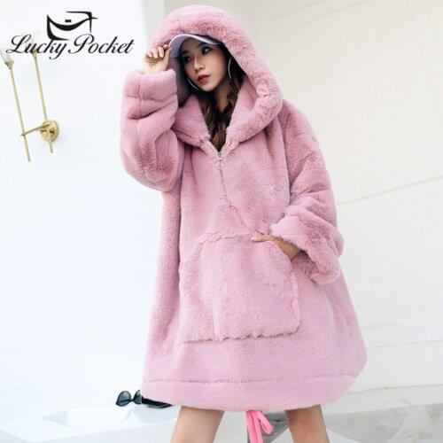 Winter New Loose Solid Color Mid-Length Plush Coat Female Fashion Plus Size Thick Warm Outerwear Big Pocket Pink Fur Coat ZY24