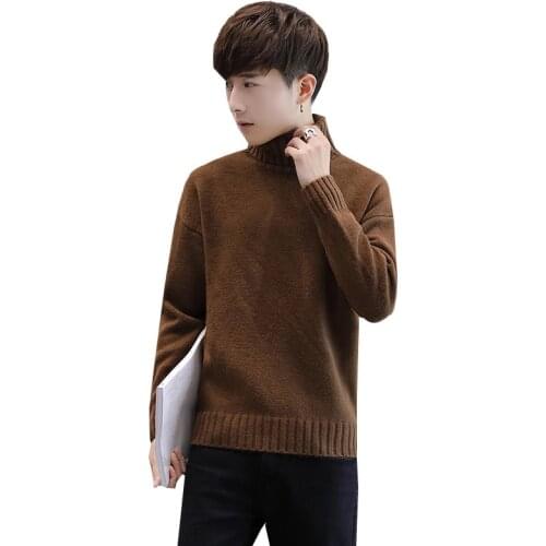 Winter Mens New Turtleneck Sweater Korean Knit Shirt Mens Youth Turtleneck Sweater Shirt Solid Color