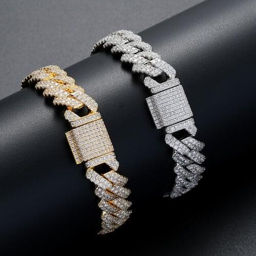 13mm 7inch 8inch Brass Iced Out Bling Chain Bracelet for men Jewelry Brass CZ Cuban Bracelet hip hop BB004