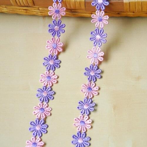 40Yards Purple Daisy Flowers Lace Trim Knitting Wedding Embroidered Diy Handmade Patchwork Ribbon Headdress Sewing Supplies
