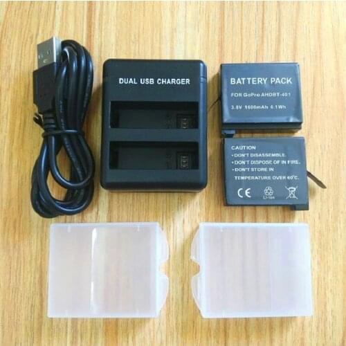 Clownfish For Gopro Hero 4 Battery bateria Gopro 4 Battery USB DUAL Charger Battery Case Hero 4 Silver/Black Action accessories