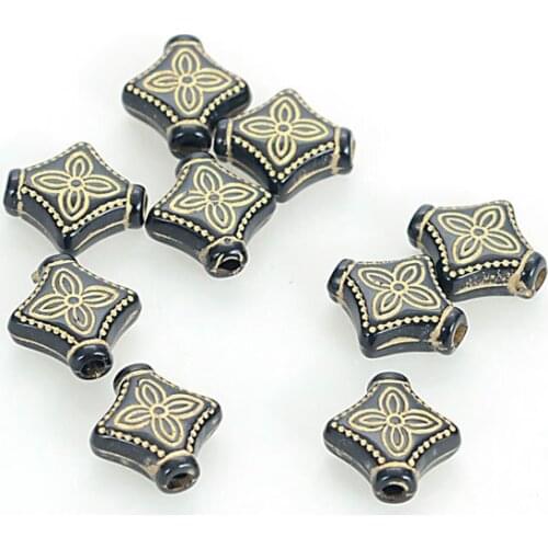 Miasol 200 Pcs/Lot 10x4MM Plating Acrylic Antique Design Stripe Rhombus Spacer Charm Beads For DIY Jewelry Making Accessories
