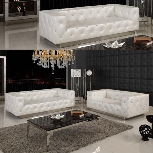 Living room Sofa Chesterfield genuine leather couch Nordic muebles de sala cama puff asiento sala futon white ctystal buttons