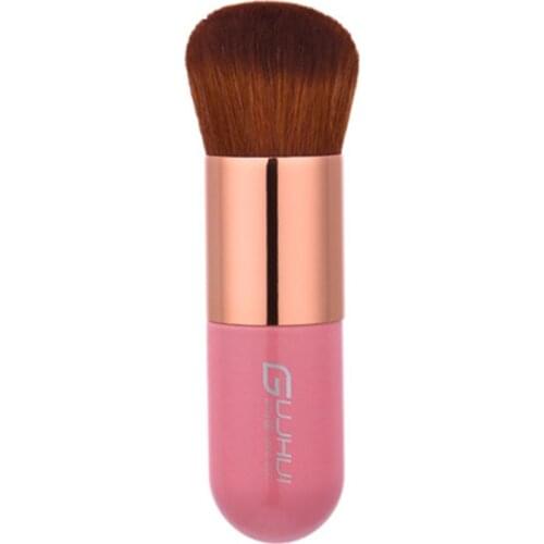 GUJHUI 1pc Portable Professional Makeup Round Flat Blush Brush Face Powder Foundation Cosmetic Tool Pink Golden