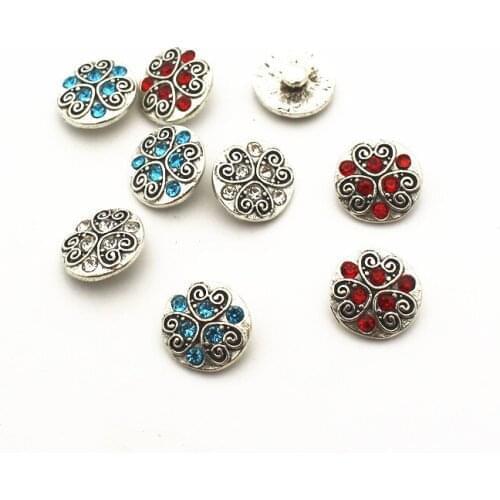 Hot selling 20pcs/lot flower metal crystal alloy button 12mm Snap Buttons Fit DIY Snap Bracelet Snap Button Charms jewelry