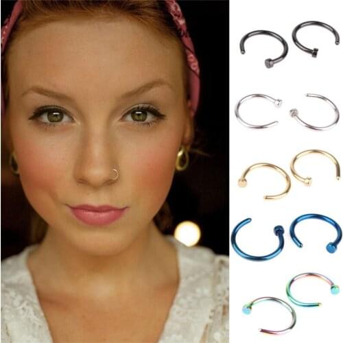 5PCS Punk Stainless Steel Fake Nose Ring C Clip Lip Ring Earring Helix Rook Tragus Faux Septum Body Piercing Jewelry
