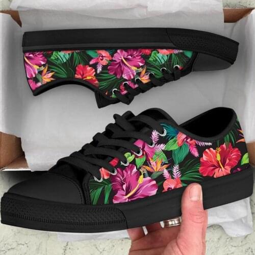 ELVISWORDS Tropical Hibiscus Flower Pattern Fashion Girls Brand Ladies Sneakers Casual Hawaii Style Low Women Vulcanized Shoes