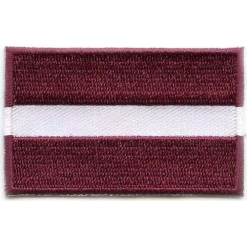 Latvia Embroidery Patches Embroidered Garment Tags Personalized Label Tags Twill with Flat Broder Iron On Backing MOQ 50pcs