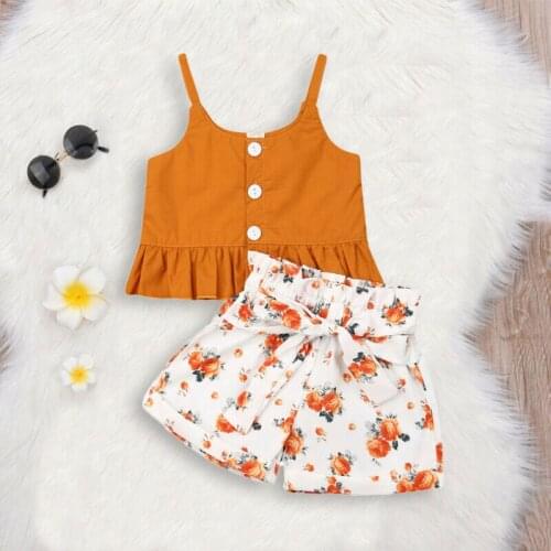 Summer Toddler Kids Baby Girl Clothes Sets Sleelvess Ruffle Vest Crop Tops+Flower Shorts Pants 2pcs Outfits Clothing 1-4Years
