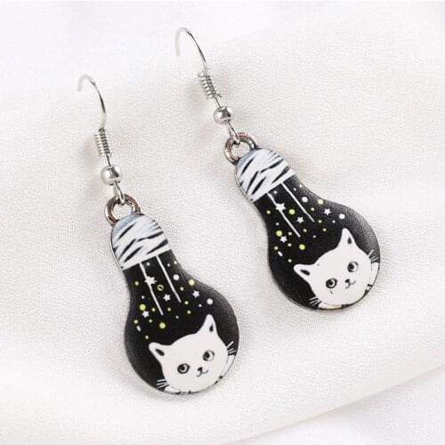 Makersland Unique light bulb Design Funny Earrings For Women Trendy Dancing Cat Earrings Cute Small Cat and Dog Earrings Jewelry